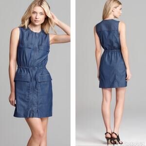Theory Sebiya Dress full zip denim chambray utility cargo pockets